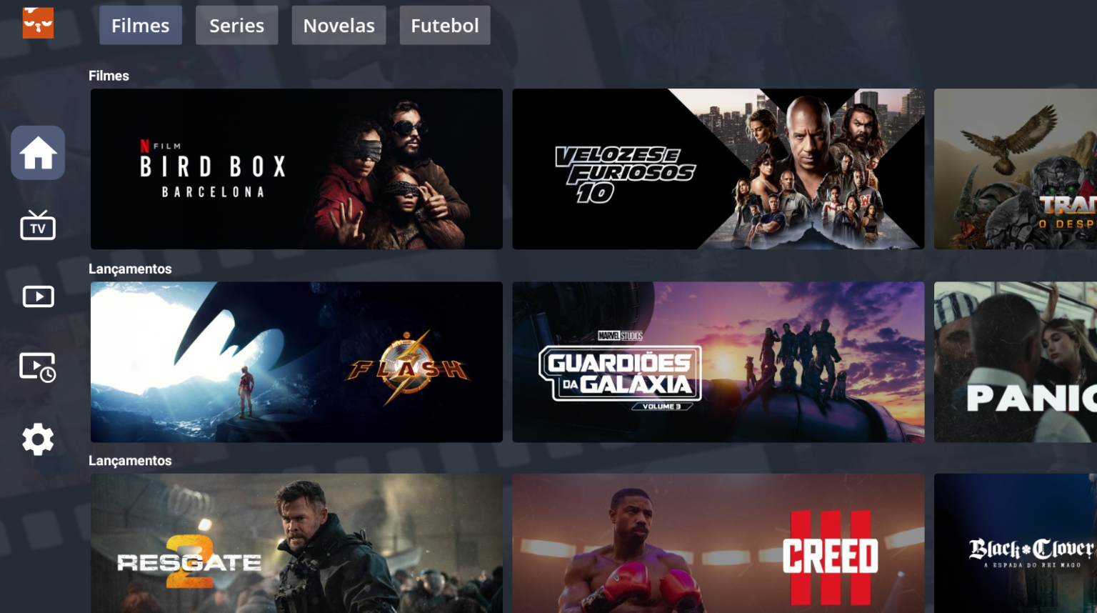 Aplicativo P2Server multiplataforma funcionando em Smart TV, Android, iOS, Windows e navegadores web com interface responsiva